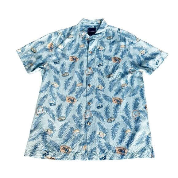 Tommy Bahama Men's Sz M Light Blue Surf Surfing Woodie Short Sleeve Button Shirt - Picture 13 of 13